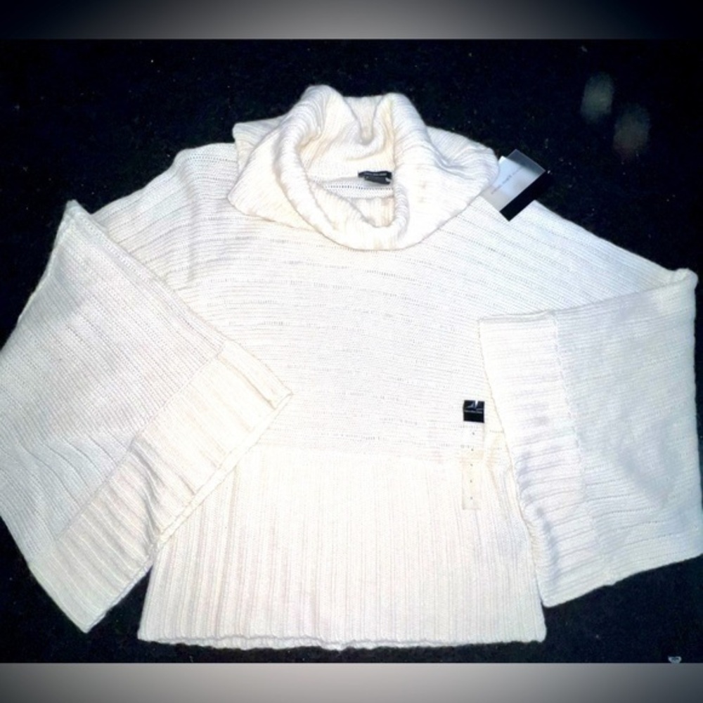 NWT CALVIN KLEIN IVORY WHITE SWEATER HUGE SLEEVE & COWL NECK SZ L